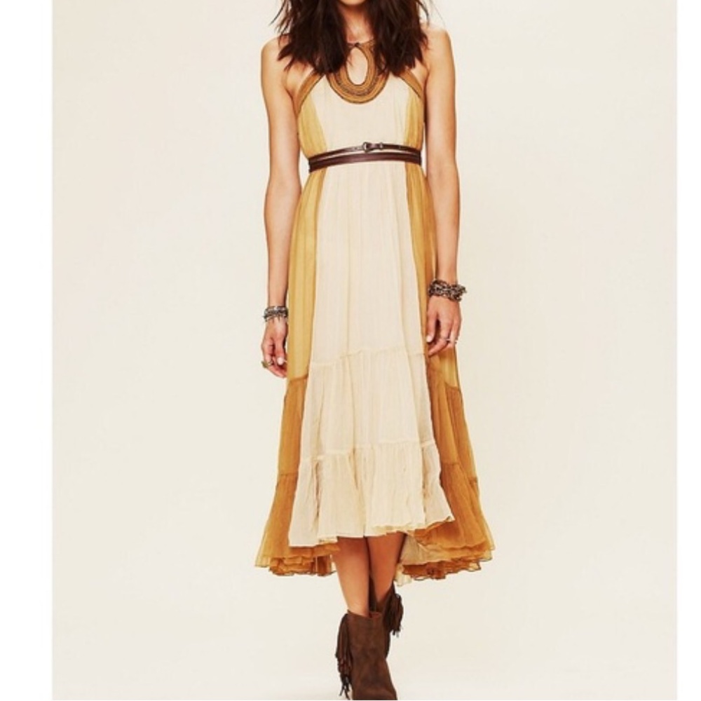 Free People Cream and Tan Midi Dress